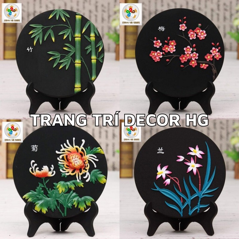 Đồ decor trang trí đĩa màu Tứ quý Đồ decor trang trí đĩa màu Tứ quý