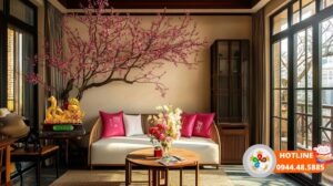 Tượng rắn phong thuỷ kéo xe hũ vàng đặt trong không gian phòng khách cổ điển