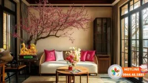 Tượng rắn phong thuỷ kéo xe hũ vàng đặt trong không gian phòng khách cổ điển