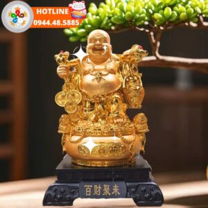 Tượng Phật Di Lặc Ngũ Phúc Mạ Vàng – Giảm giá 19% Tượng Phật Di Lặc mạ vàng ngũ phúc gánh gậy như ý