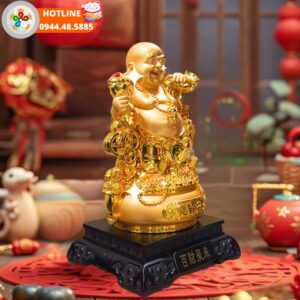 Tượng Phật Di Lặc Ngũ Phúc Mạ Vàng – Giảm giá 19% Tượng Phật Di Lặc mạ vàng ngũ phúc gánh gậy như ý