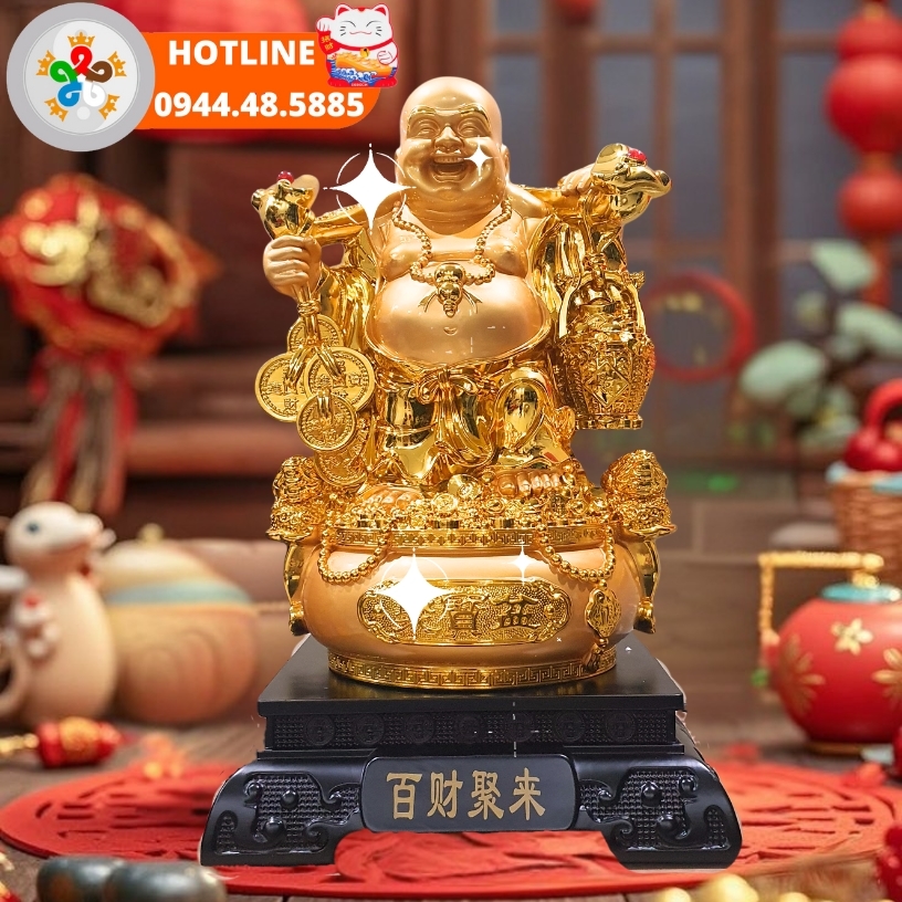 Tại Sao Nên Dùng Các Vật Phẩm Phong Thủy Trong Cuộc Sống? Tượng Phật Di Lặc đứng trên linh bảo cũng là một trong Vật Phẩm Phong Thủy mang ý nghĩa Thịnh Vượng