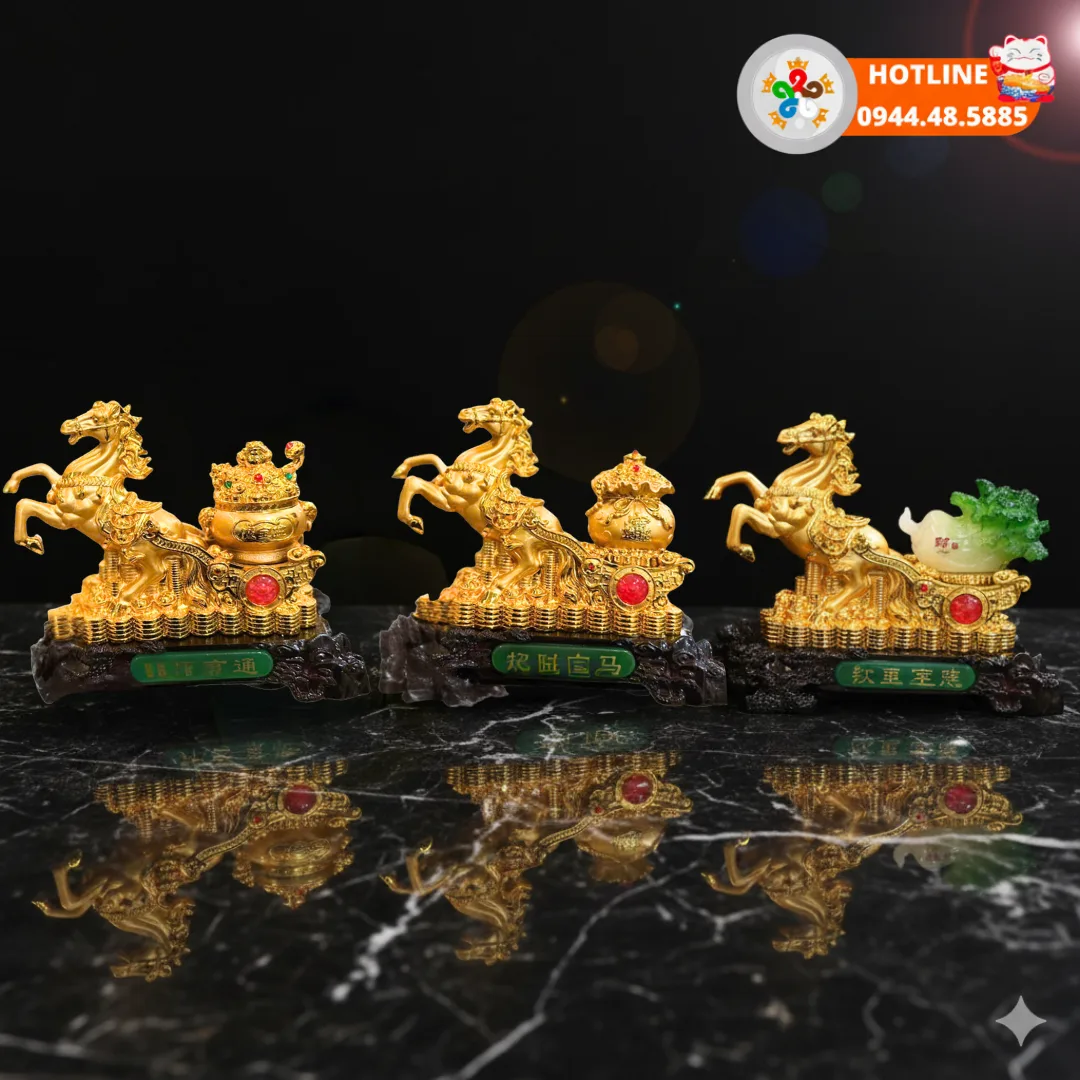 Bộ ba tượng ngựa vào kéo xe tài lộc