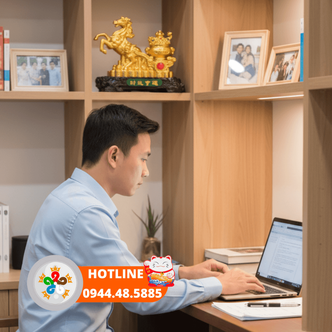 Vật phẩm phong thủy là tượng ngựa kéo xe vàng đặt tại phòng làm việc riêng